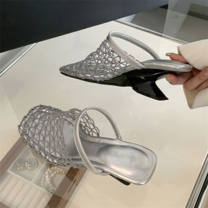 Summer Slippers Sandals Party Shoes For Women Fashion Strange Style Square Toe Shallow Narrow Band Weaving Slip-On