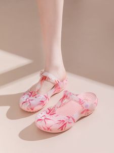 รองเท้าแตะแบบสวมสำหรับผู้หญิง Vebren Pink Holes ทรงฤดูร้อน 2025 รองเท้าแตะชายหาดแบบสวมสบายพื้นนุ่ม รองเท้าแตะส้นเตี้ย ทรงกลวง