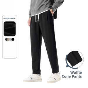 Genio Lamode Mens Casual Pants Spring Autumn 2024 Kung Fu Panda Sporty Cuffed Leisure Trousers Loose Fit Elastic Waist Cotton Polyester