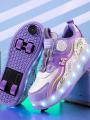 Girls' Sports Roller Skates Student Style Four-Wheel LED Flashing Wheels Children's Ice Skating Shoes Boys' Walking Shoes. 