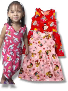 Casual Sando Dress for Kids Girl 3-4 yrs old / Soft & Breathable Cotton Spandex Fabric - Assrt