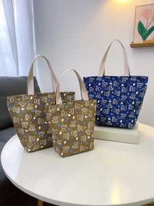 Cute Mini Canvas Handbag Womens Casual Shoulder Bag Lunch Bag Student Fashion Tote Bag Soft Square Shape Printed Pattern