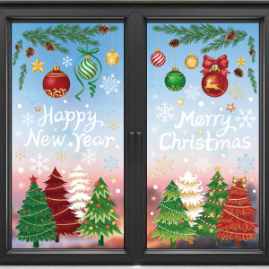 other | Christmas Tree PVC Static Cling Window Sticker No-Glue Glass Decals Snowflake Merry Xmas Reusable Home Shop Holiday Window Decor