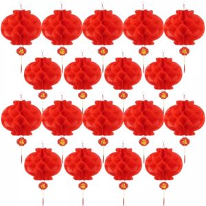 Polocat (🔥CNY 2025) 20 Pieces Red Chinese Lanterns Decorations Foldable Waterproof Good Fortune for Chinese New Year Spring Festival Lantern Festival Celebration Supplies or Decor(In stock)