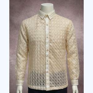 【 PREMIUM 】Modern Barong Tagalog Solihiya Lace Long Sleeves with Inner Lining and Bowtie