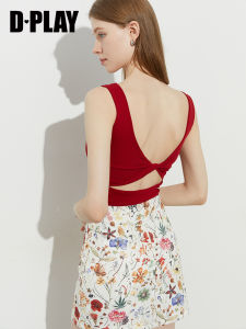 Dplay Red Strapless Square Collar One-Piece Vest Womens Beautiful Back Top Cotton Blend Elastic Fiber Summer 2025