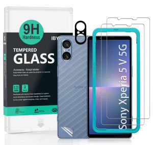 Ibywind For Sony Xperia 5 V 5G Screen Protector(Pack of 2) with 1pc Metal Lens Protector 1pc Carbon Fiber Back FIlm Easy Install Kit