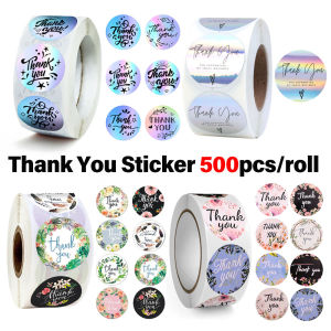 YESPERY 500pcs/roll Rainbow Laser Thank You Stickers Flower Gratitude Stickers Adhesive Labels for Boutiques Wrapping Supplies