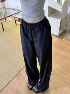 สูง เอว ขากว้าง ลำลอง กีฬา กางเกง ผู้หญิง หลวม เอวยืดหยุ่น กางเกงขายาว ยาวพอดีตัวตัดตรง