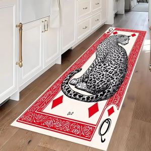 VIKAMA Pink Leopard Checkered Long Runner Rug Non Slip Durable Floor Mat For Kitchen Hallway Home Decor