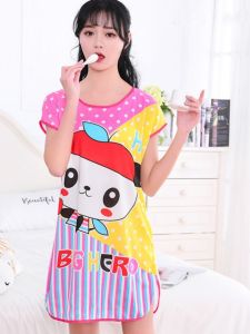 Short-Sleeved Nightdress Summer Casual Pajamas Sweet Cartoon Outerwear Homewear Plaid Cool Cute Dress