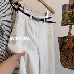 High Waist Wide Leg White Denim Tencel Casual Pants Womens Summer New Style Loose Fit Straight Cut Long Pants Commute Style