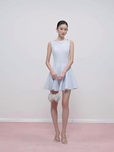 French Elegant Sleeveless Waist Cinching Short Dress