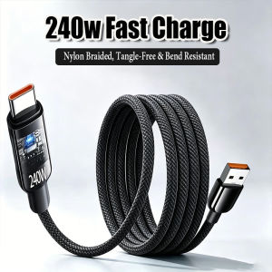 240W Nylon Cable USB Type C Super Fast Charging Cable For Samsung Xiaomi Huawei Honor LED Digital Display Fast Charger Data Cord