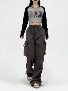Ginza6 Parachute Cargo Pants Baggy American Street Style Loose Type Vintage Retro Casual Jogger Pants For Women 2097