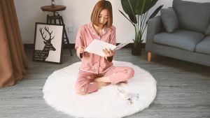 [In Stock] 80/100/120cm Ultra Soft Fluffy Round Carpet Faux Sheepskin Fur Rug Shaggy Bedroom Floor Mat Carpet Anti Slip Living Room home Decor Rugs 圆形地毯