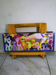 meja belajar lipat kayu karakter PONY BIRU