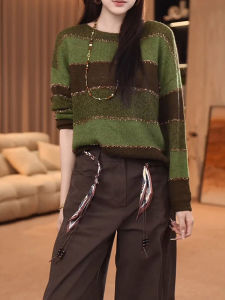 Laid-back Style Striped Long Sleeve Knit Sweater
