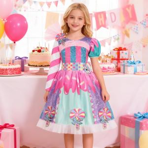 2025 Rainbow Candy Dress: Perfect for Girls' Birthday Parties & Festive Costumes