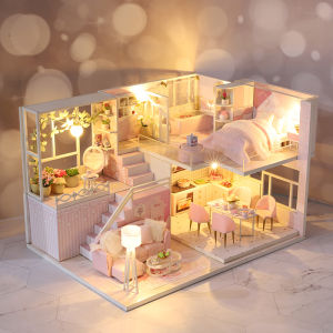 Wooden Miniature Doll House Kit 3D Puzzle Assembly Building Model Toy Handmade Duplex Apartment Production Toys Home Decoration