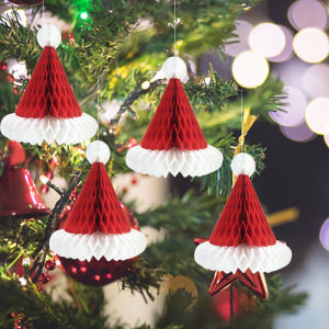【On Sale】Red Lantern Decor Hat Shape Christmas Decorations Lucky Paper Lanterns