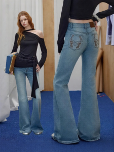 Unifree | Slim Fit Vintage American Jeans Low Waist Flare Embroidery