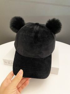 หมวกเบสบอลผ้ากำมะหยี่ฤดูใบไม้ร่วง/ฤดูหนาวสำหรับผู้หญิง หูขนแกะน่ารัก หมวกกันหนาวกลางแจ้ง แฟชั่นอเนกประสงค์ หมวกทรงปากเป็ด