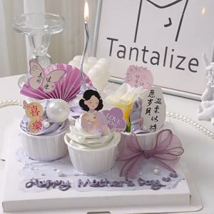 | Cake Decoration | Mother Theme Mothers Day Birthday Cupcake Topper Set 网红仙女旗袍妈妈我爱你母亲节日快乐生日纸杯蛋糕装饰插牌