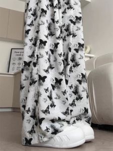 ฤดูร้อน ใหม่ ลำลอง น้ําแข็ง ผ้าไหม ผีเสื้อมัดย้อมขากว้าง กางเกง ผู้หญิง ตัดตรง กางเกง ผีเสื้อสีน้ํา งานปัก กางเกงขายาว