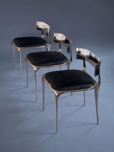 Luxurious Modern Designer Pure Copper Stainless Steel Back Chair High End Villa Home Use Dining Chair Velvet Cushion Leather Armrest