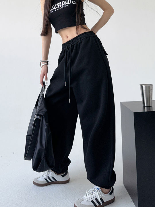 Black High Waist Casual Sweatpants Women's Spring New Loose Versatile Popular Sport Pants Fashionable Loose Comfortable Leggings