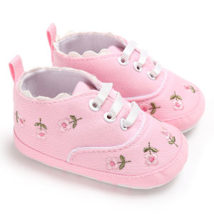 Baby Shoes Infant Pre-Walker Shoes Floral Embroidery/ Bow Princess Sneakers Soft Sole Casual Footwear for Baby Girls0-18M