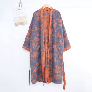 หรูหรา ผ้าฝ้าย ผ้าสีทอ Double Layer Flannel Robe ชายความยาวกลางเสื้อคลุมอาบน้ําสไตล์จีนเปิด คาร์ดิเกน คู่ ชุดนอน