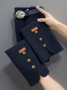 Spring 2025 High Waist Four Way Stretch Fashionable Casual Pants Slimming Split Suit Pants Straight Leg Cotton Blend Womens