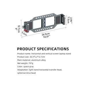 LEAPLIGHT Aluminum Alloy Laptop Stand Horizontal Vertical Screen Clamp Portable Holder W/ Arca Swiss Plate 1/4 Screw for Tripod