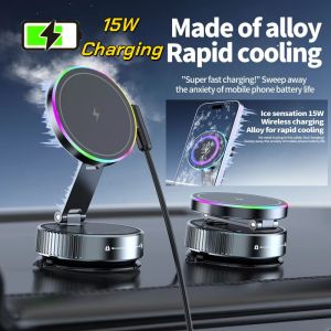 HLINKEY 2025 New K3 K5 Car Adsorption Wireless Charging Stand 720° Rotate Foldable 15W Colorful Light Vacuum Suction Cup Phone Holder