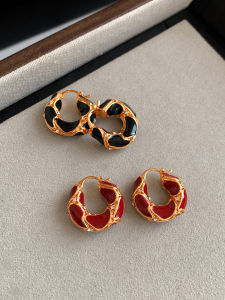 Red Vintage Circle Earrings Womens Black Clip-On Luxury Feel Unique Ear Ring Autumn Winter Fashion Jewelry Accessories