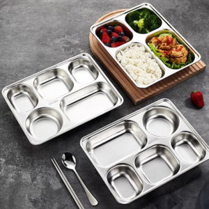 Piring Makan Stainless 3 Sekat 4 Sekat 5 Sekat Piring Rumah Sakit Bentuk Persegi Tanpa Tutup