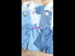 Setelan Anak Bayi Perempuan Atasan Dan Celana Motif Baby Girl Garis Estimasi Usia 0-2 Tahun