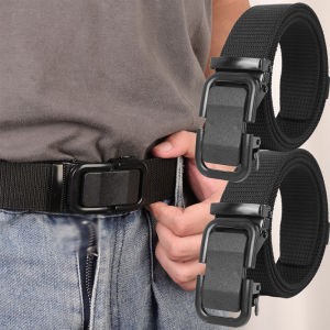 เข็มขัดหัวเข็มขัดอัตโนมัติไนลอนนิ่มสีดำสำหรับผู้ชายผู้หญิงสายเข็ดขัดกีฬายุทธวิธีสำหรับสายรัดเอวทหารกลางแจ้งสีดำ