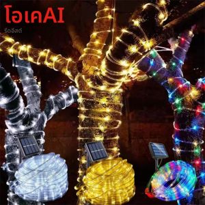 LED พลังงานแสงอาทิตย์ Strip เชือกหลอด Fairy Light พลังงานแสงอาทิตย์ Garland String Light ตกแต่งคริสต์มาสสําหรับสวนกลางแจ้งสนามหญ้าต้นไม้รั้วลาน