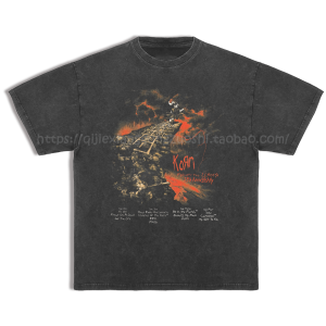 Áo Thun Cotton American Rocker Korn 260g Cổ Tròn Dài Tay in Họa Tiết Phong Cách Retro Dành Cho Nam Và Nữ