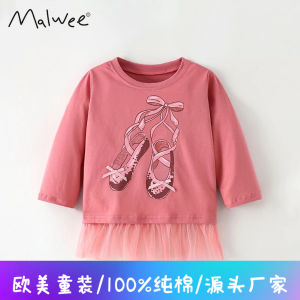 Áo Thun Cotton in Họa Tiết Thời Trang Cho Bé Gái Malwee Cổ Tròn Tay Dài Mùa Thu Phong Cách Mới Trẻ Em