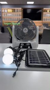 Solar Electric Fan Solar Powered Rechargeable Solar Fan With 2pcs LED Light Bulb 1pcs Solar panel