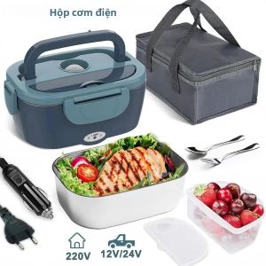 Hộp Cơm Trưa Cách Nhiệt Bằng Điện Có Hộp Đựng Bằng Thép Không Gỉ Có Thể Tháo Rời Máy Hâm Nóng Thức Ăn Di Động Cho Xe Hơi Văn Phòng Trường Học Chống Rò Rỉ Với Thìa Hoặc Đũa