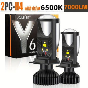 2 Pcs H4 LED Headlight Y6D-H4 7000LM 6500K White 50W Auto Lamp 3570 Chips IP68 Waterproof All Weather Driving Light