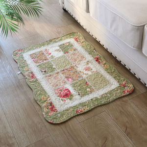 Rustic Blue Fairy Cotton Embroidered Quilted Anti-Slip Door Mat Handrail Bedside Floor Rug Machine Washable Home Decor