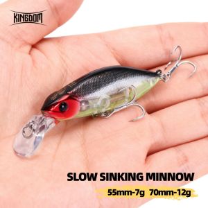 Kingdom Slow Sinking Minnow Fishing Lures 70mm 12g 55mm 7g Noise Swimbaits Artifical Baits Hard Wobblers For Bass Fishing