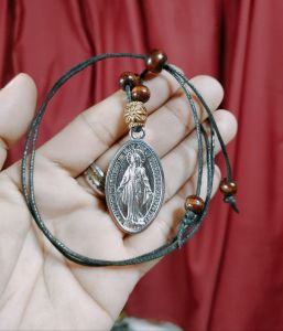 Miraculous Medal Embossed Silver Medal of Mama Mary Adjustable Necklace 1X1.75 inch.