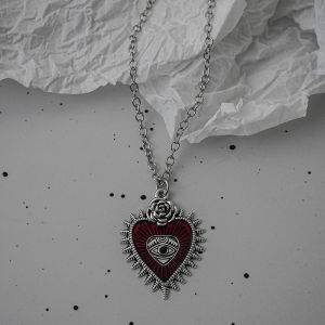 Gothic style red cross bat heart-shaped eye pendant necklace personalized and trendy Y2K retro necklace Halloween party jewelr